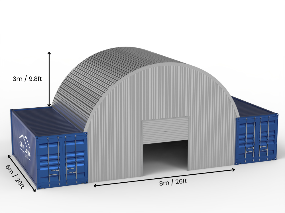 8m (26ft) Span | Steel Container Canopies 26ft Width, 10ft Height (8m x 3m)