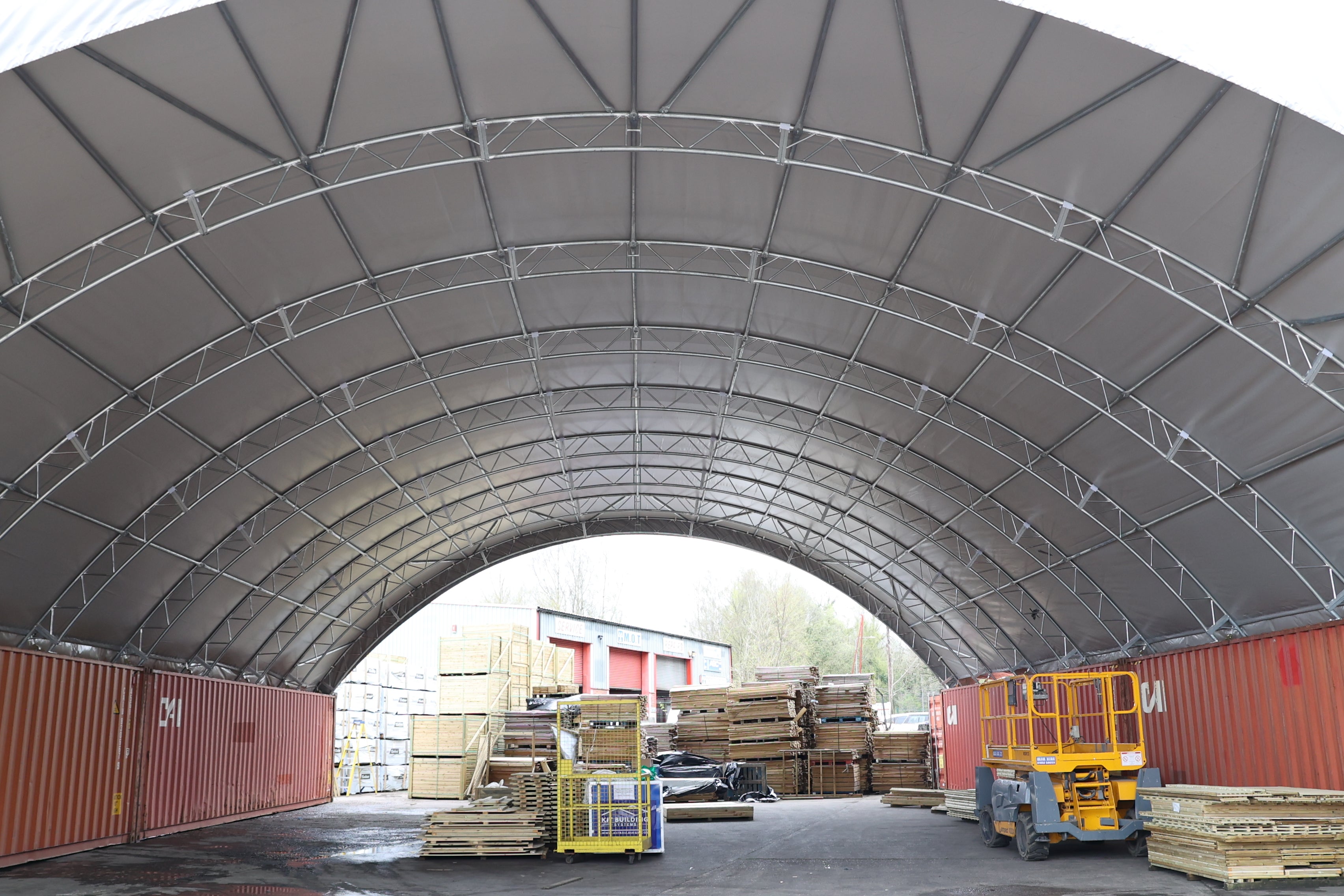 Container Shelter - 60ft x 40ft x 20ft (18.3m x 12m x 6m) Installed on Inside of containers