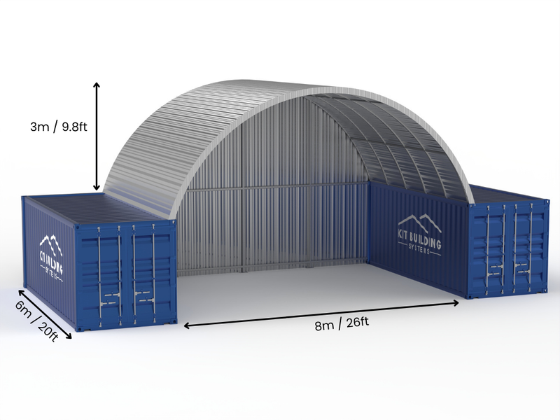 8m (26ft) Span | Steel Container Canopies 26ft Width, 10ft Height  (8m x 3m)