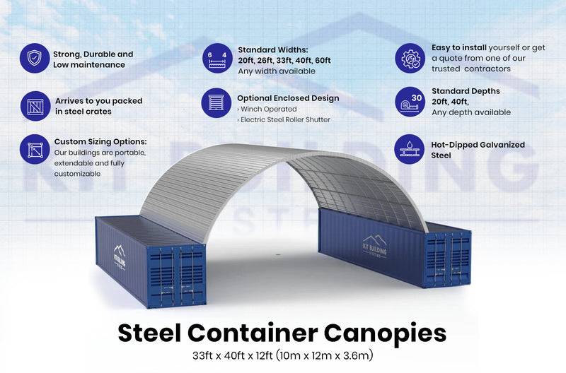 Steel Container Canopies - 33ft x 40ft x 12ft (10m x 12m x 3.6m)