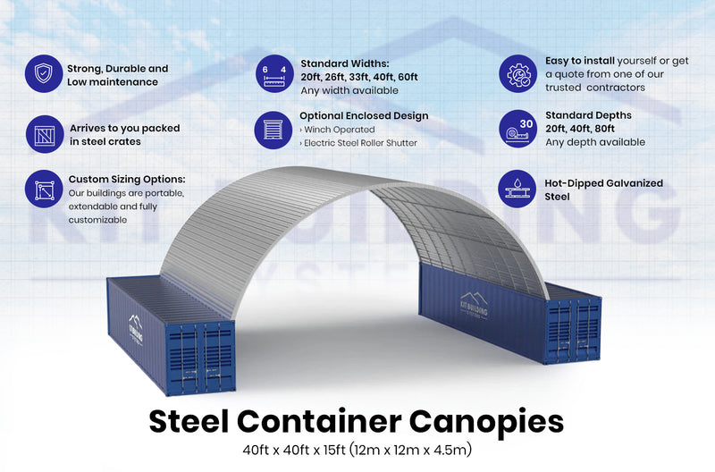 Steel Container Canopies - 40ft x 40ft x 15ft (12m x 12m x 4.5m)