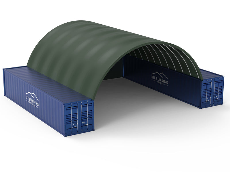 Kit Buildings Container Green Shelter Shelter Military Green / Back Panel Container Shelter - 33ft x 40ft x 12ft (10m x 12m x 3.6m)