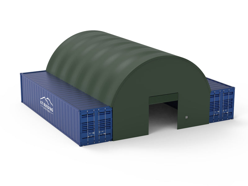 Kit Buildings Military Green / Back & Front Panel with Winch Door Container Green Shelter - 26ft x 40ft x 10ft (8m x 12m x 3m)